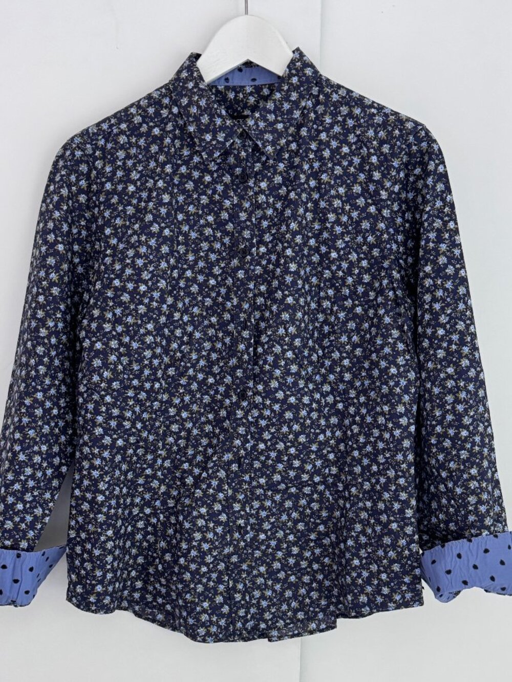 Paul Smith Womens Black Label Long-Sleeve Floral Blouse Shirt Blue Size 44 Large